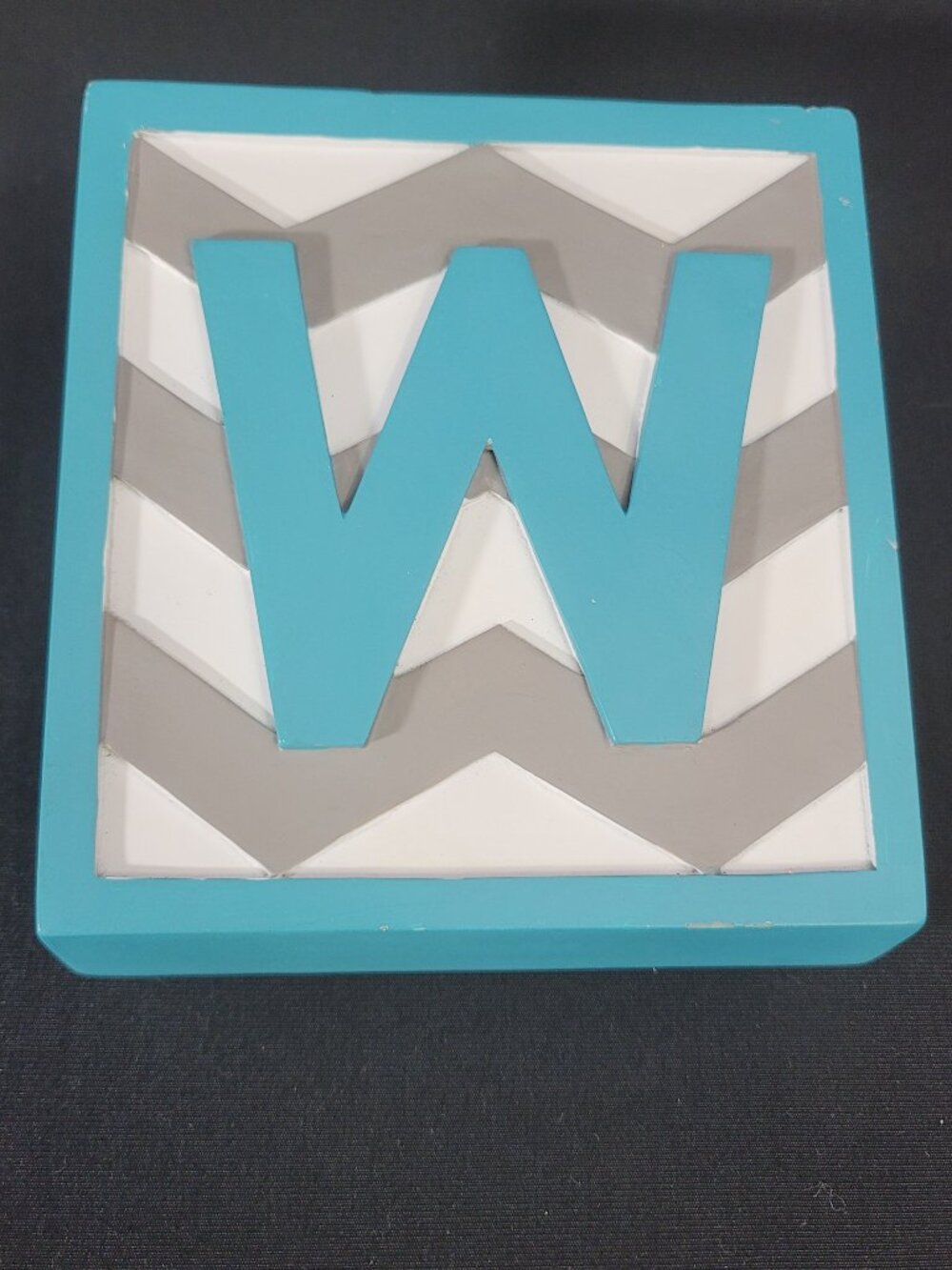 The Spring Shop Monogram W Aqua Chevron Decorative Block Spring 2014